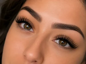 Visage avec cils longs et recourbés et sourcils structurés